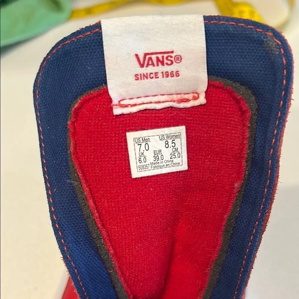 Vans Sk8-Hi Racer Leather and Canvas Sneaker in Awesome Red / True Blue